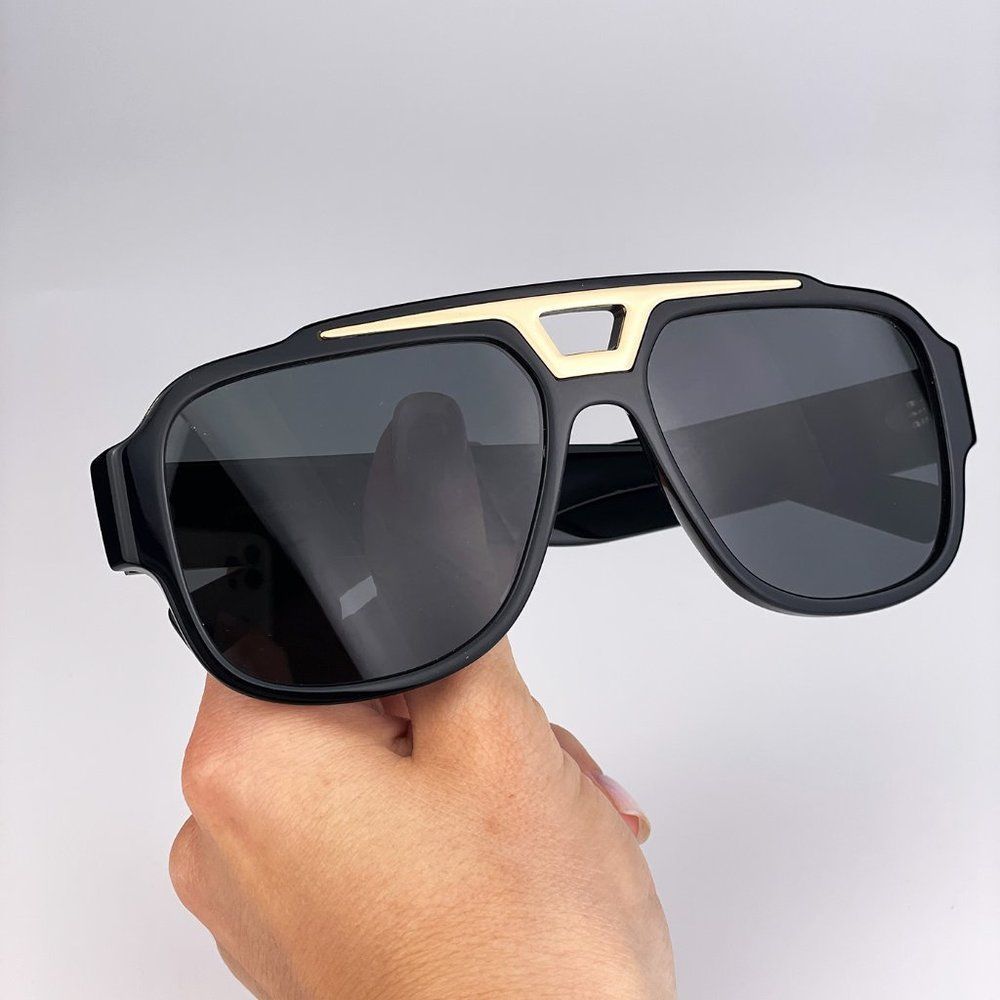 D&G DG4389 501/87 Sunglasses Black Dark Gray Gold Square Men